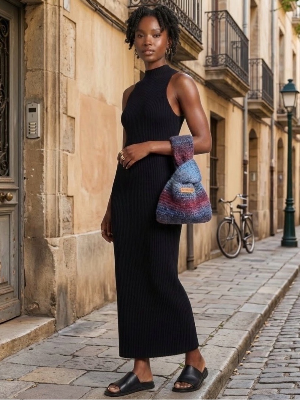 Handmade Multicolor Crochet Knot Bag - Blue & Red NWOT